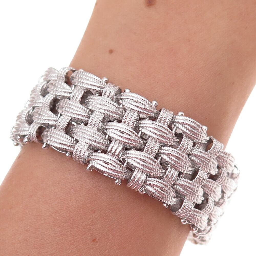 Dasan 925 Sterling Silver Vintage Italy Heavy 53.5g Braided Link Bracelet 7.25"